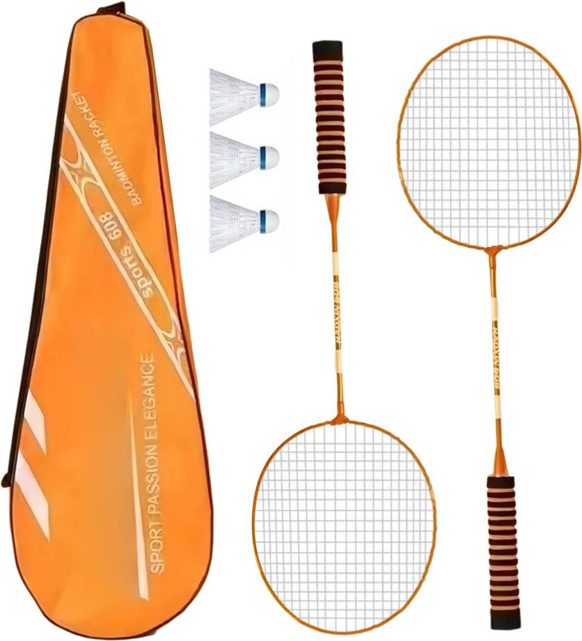 Light Weight Badminton Racket Set Orange Foam Handle
