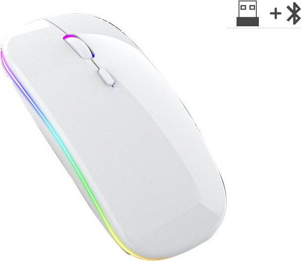 White Wireless Mouse RGB Rechargeable Bluetooth