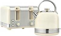 Homcom Polished Metal Kettle Toaster Set Cream