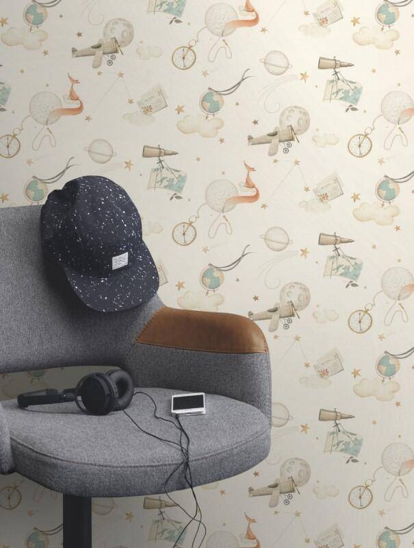 Rasch Tapet Ræve Planeter Beige