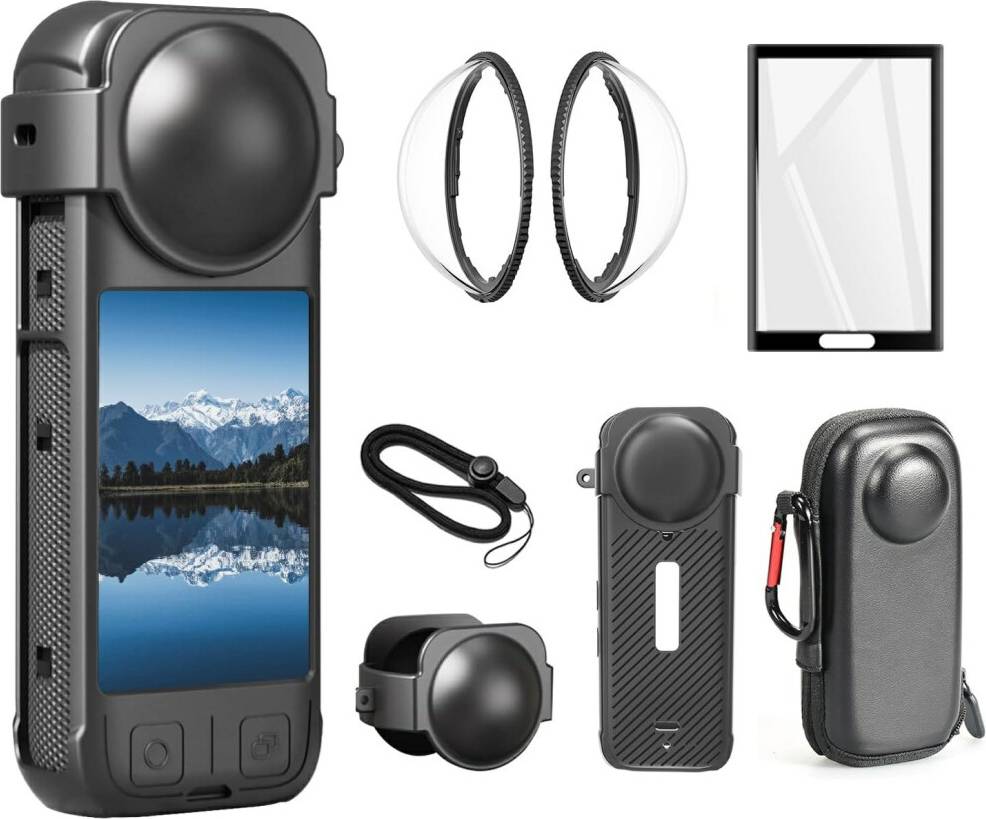 Insta360 X4 Action Camera Screen Protector Silicone Case Lens Cap Kit