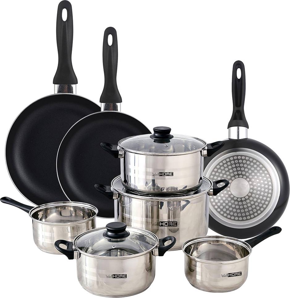 Wellhome Pk8179 Cookware Set With Pans 11 Pieces Silver Cookware Set