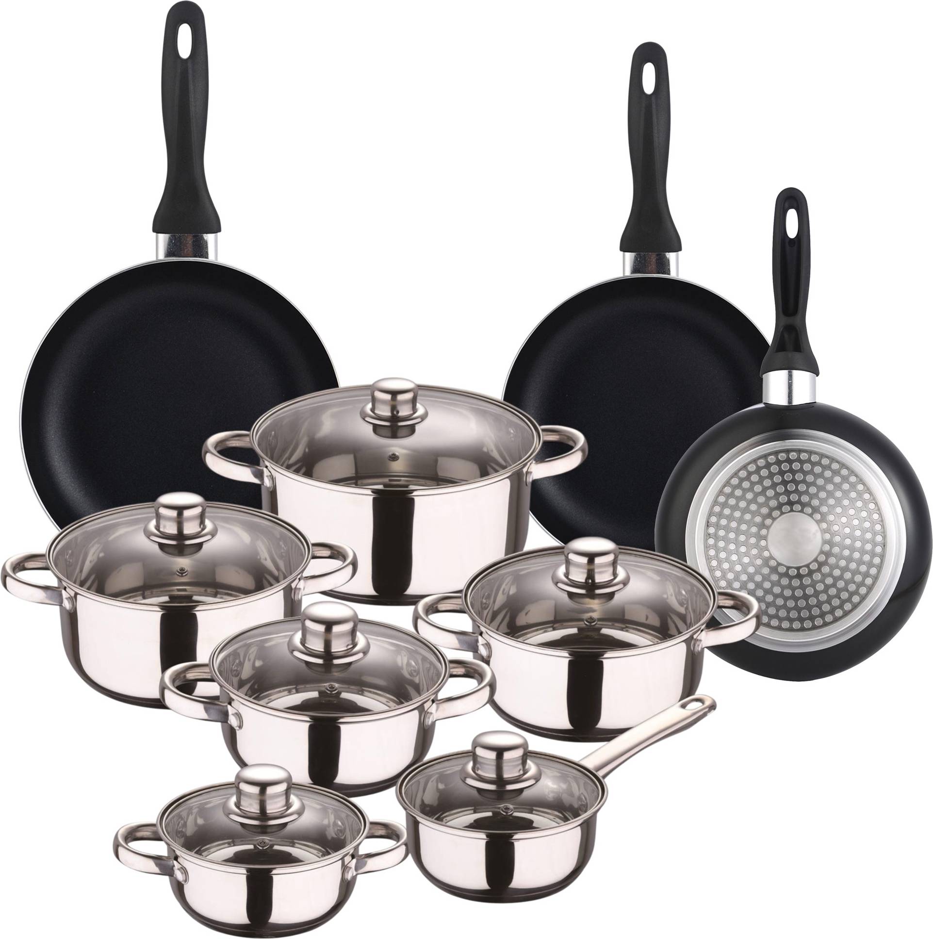 Wellhome Cookware Set With Set Pans 15 Pieces Silver Cookware Set