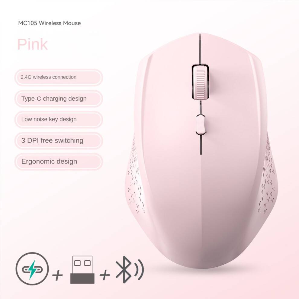 Mouse Ottico Wireless Bluetooth Ricaricabile BT 2.4G Rosa