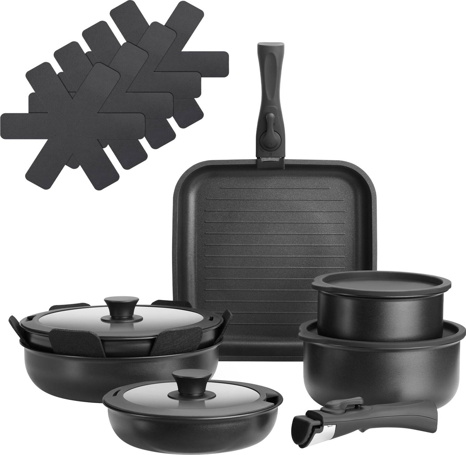 tectake Pot And Pan Parma 17 In Black Cookware Set