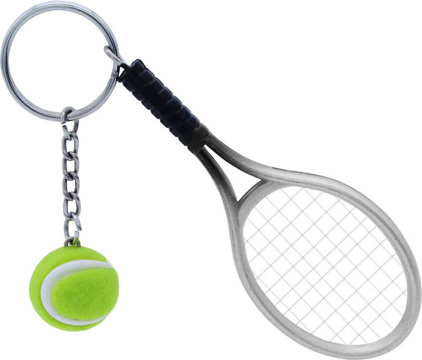 Totority Mini Tennis Racket Keychain Ball Silver