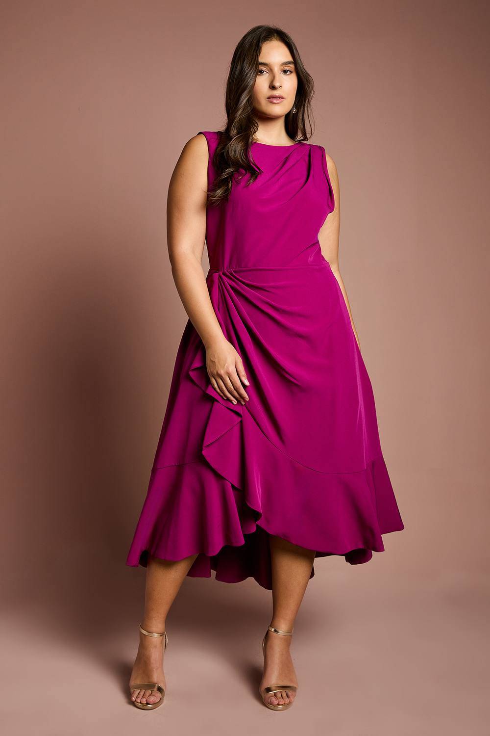 Coast Plus Size Crepe Ruffle Dress - Berry