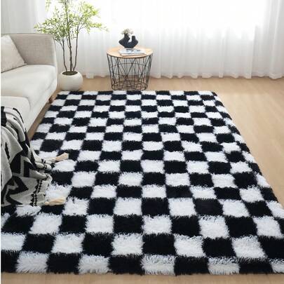 Checkerboard Plush Rug Area Accent