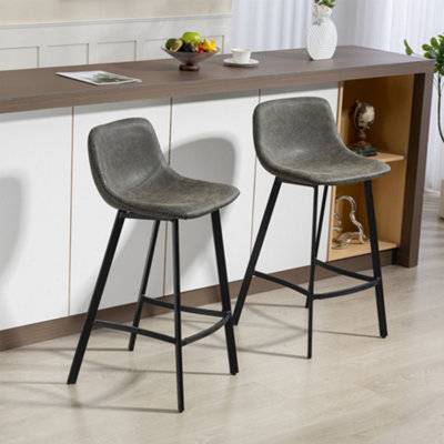 Homcom Stools Set Of 2 Grey Bar Stool 2pcs