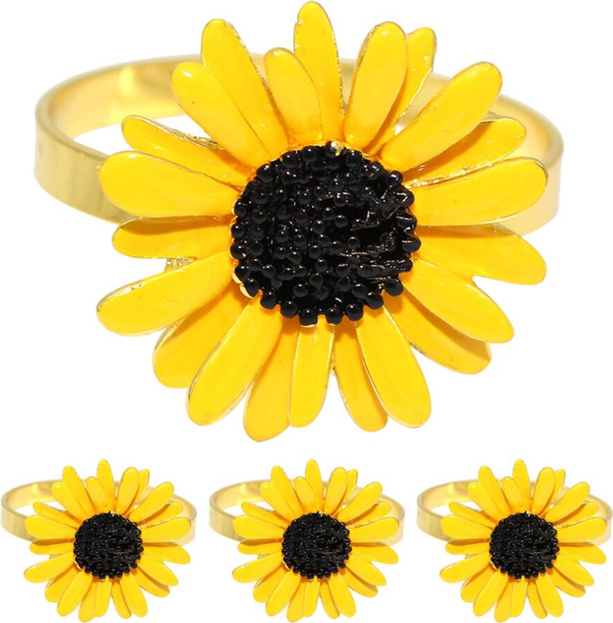 Inoomp 4pcs Sunflower Rings for Fall Dinner Napkin Ring