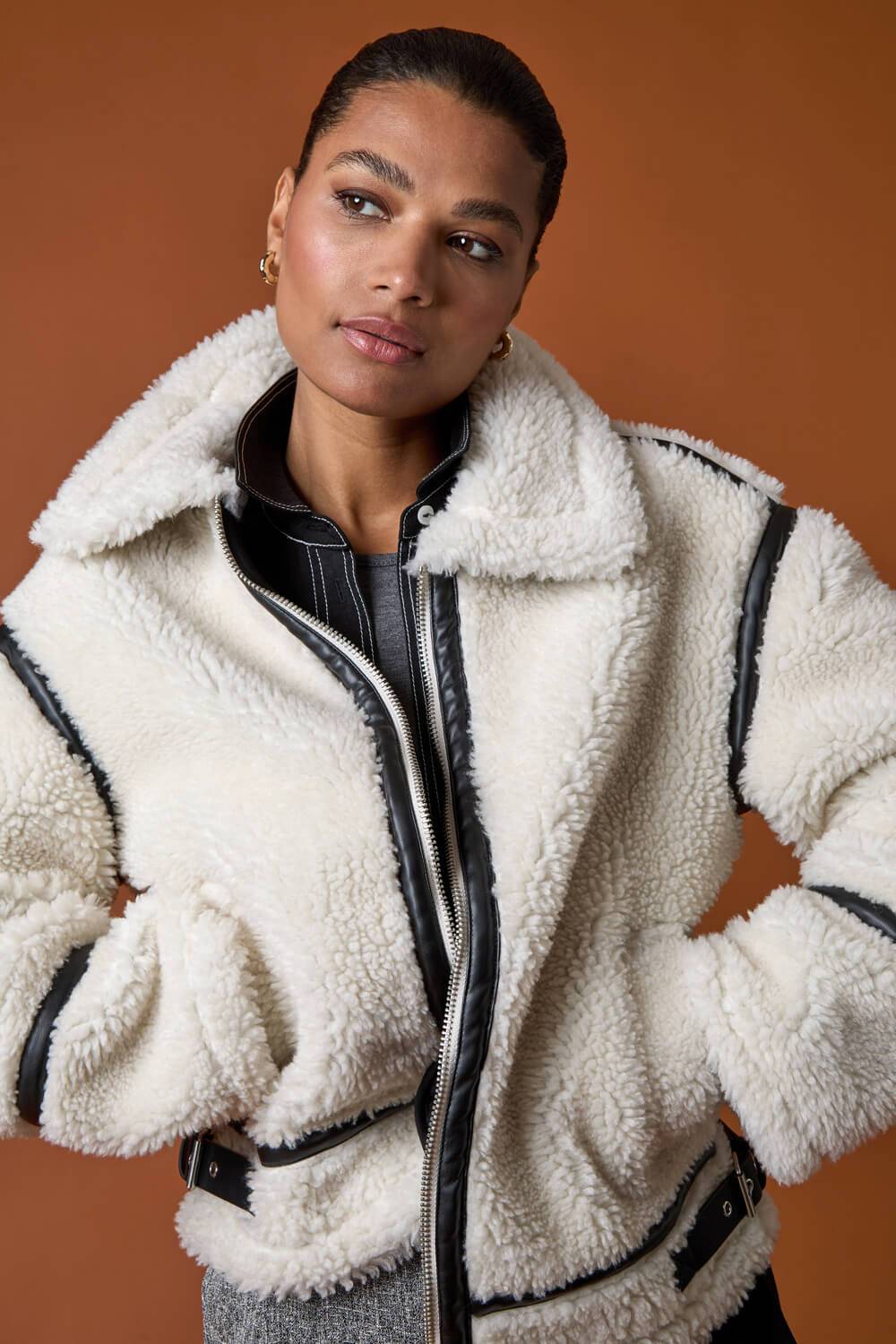 Roman Aviator Coat In Cream