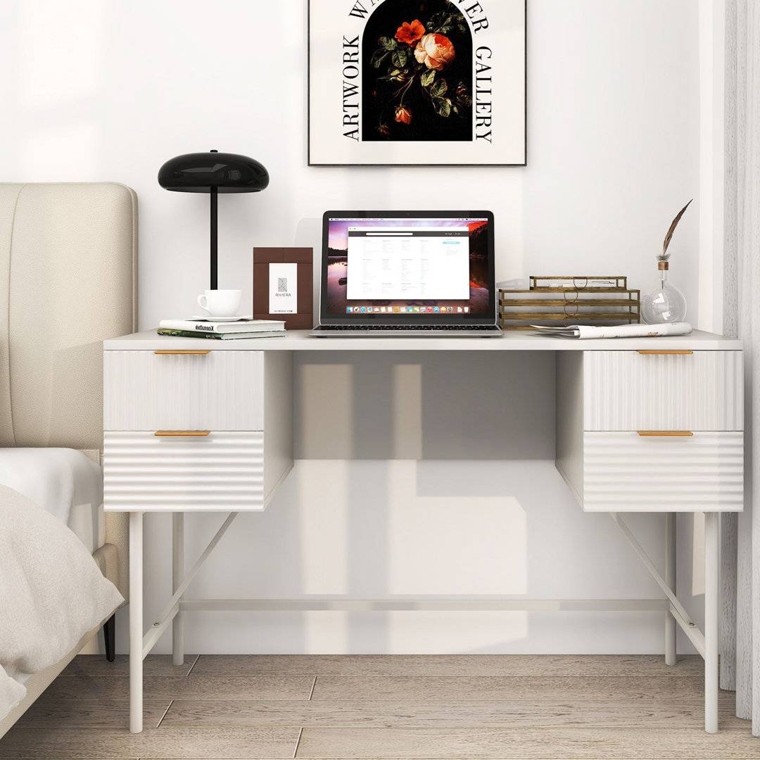 Inbox Zero Modern Computer With Drawers White Writing Desk