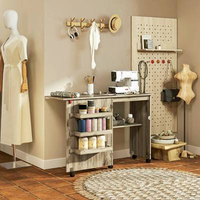 Sewing table Homcom Folding Sewing Table Drop Leaf With Storage Bins Table