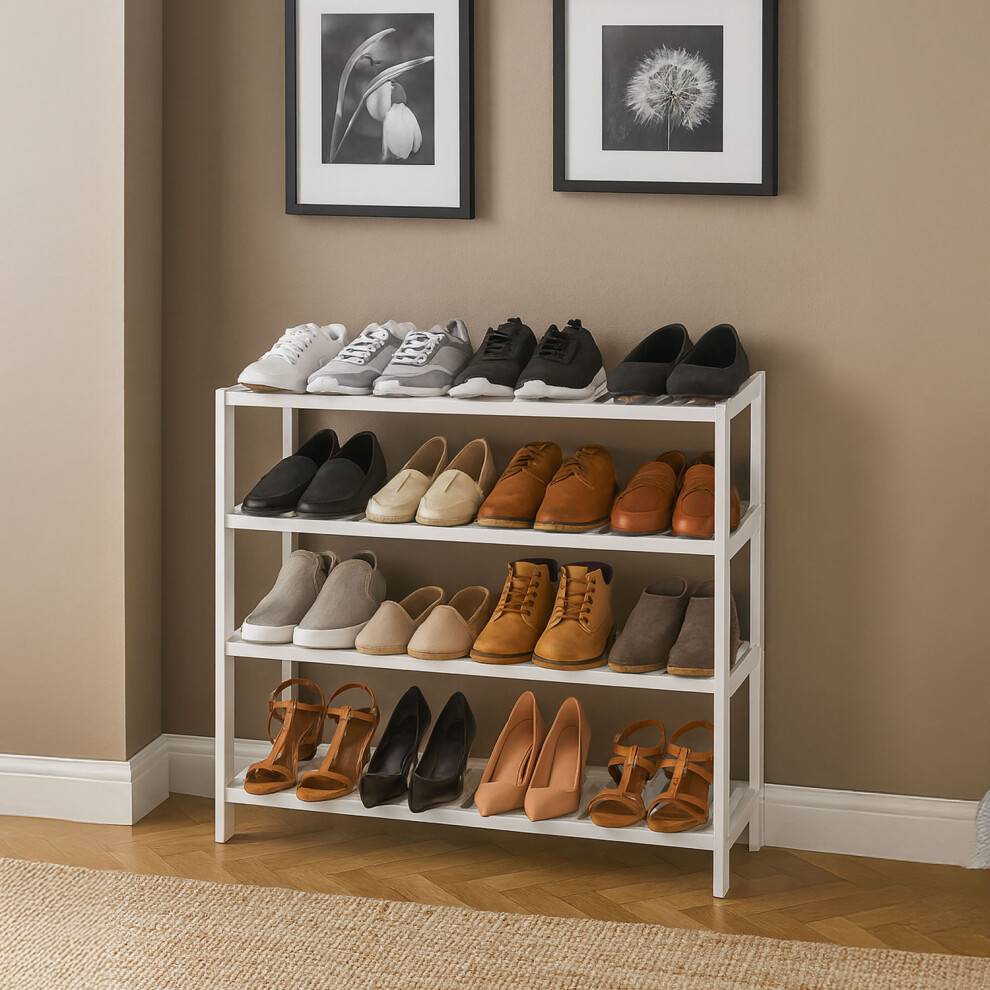 Neo White 4-Tier Bamboo Shoe Rack
