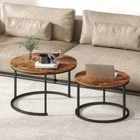 Homcom Marble Coffee Set of 2 Rustic Brown Nesting Table