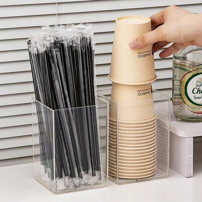 Shein Transparent Bar Straw Box Small Kitchen Storage