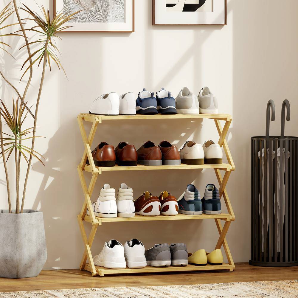 Homcom 4-Tier Bamboo Natural Shoe Rack