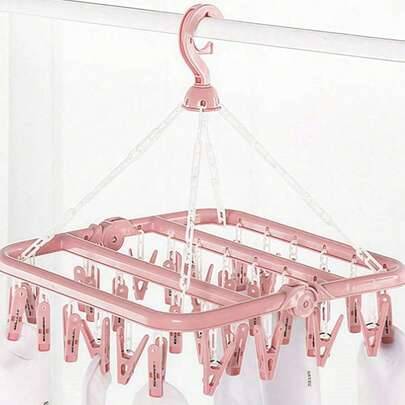 Clothes hanger rack Shein Rotating 32-Clip Plastic Drying Rack Space Saving Foldable Hanger