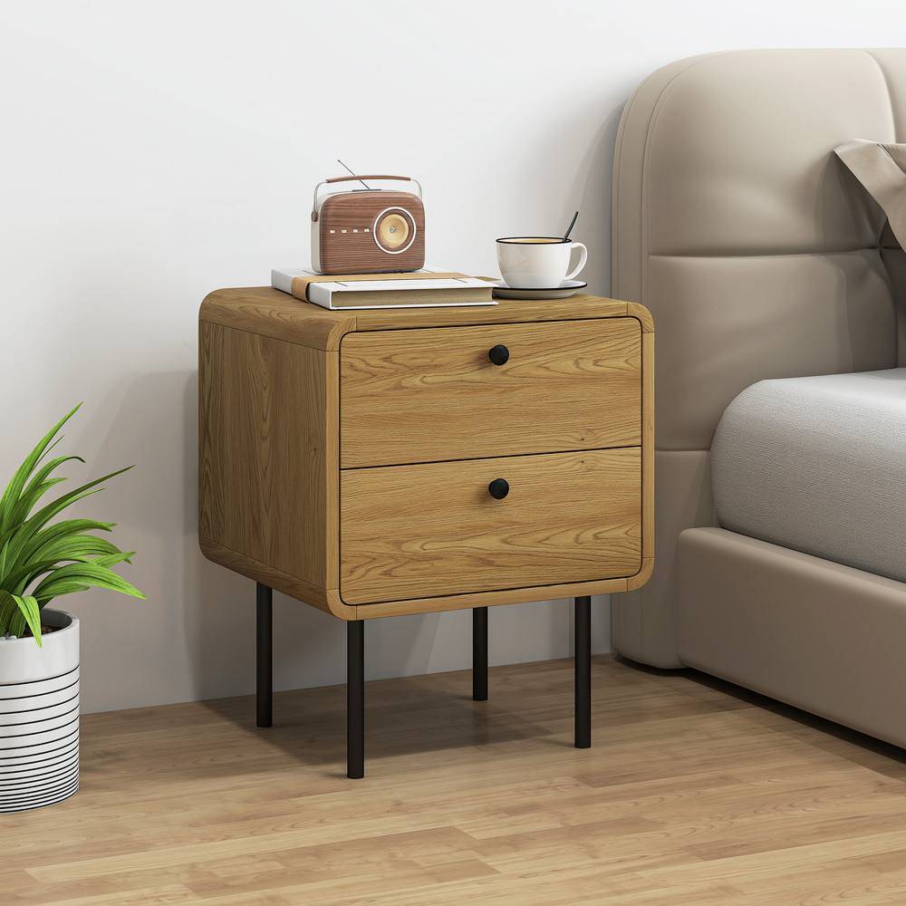 Homcom Modern Nightstand With 2 Drawers Rounded Edges Bedside Table