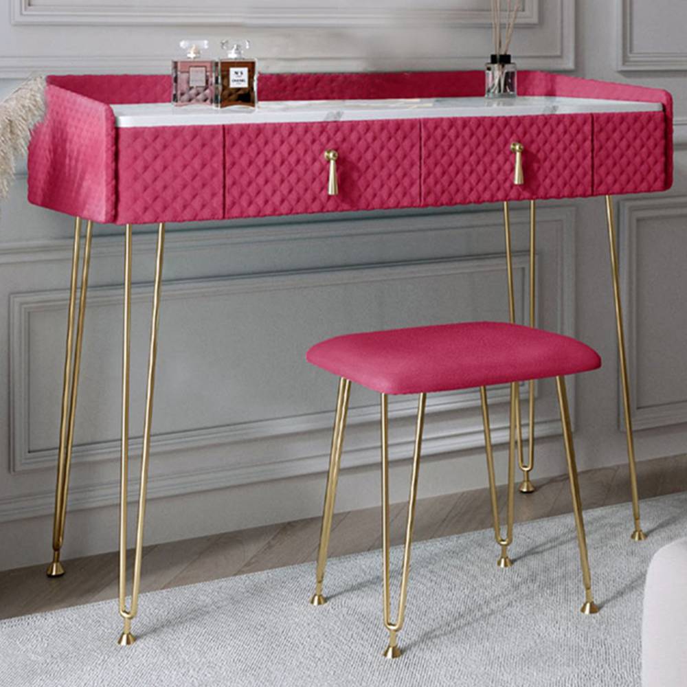 Tokyo Glow Raspberry Velvet with Stool Set
