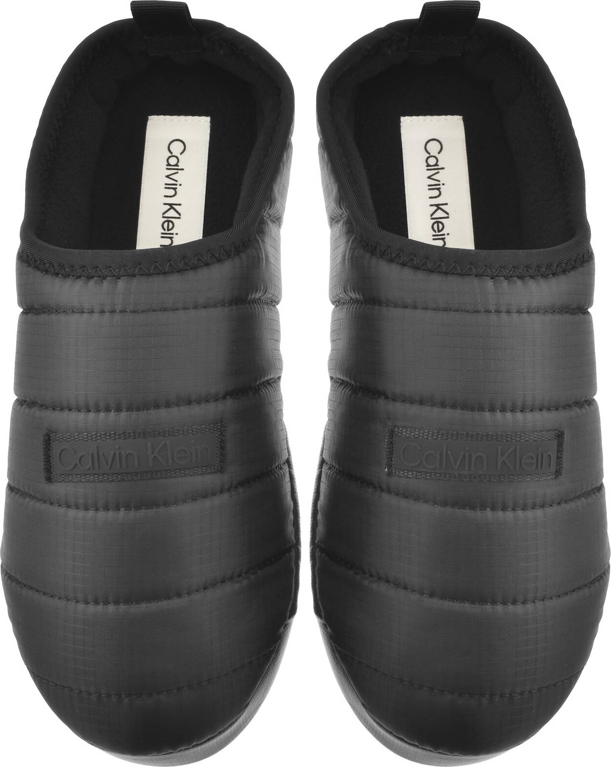 Calvin Klein Quilted Padded Ripstop Logo Patch Slippers - Black
