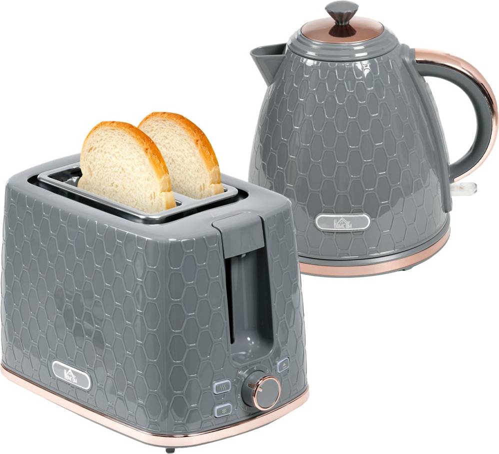 Homcom Grey 2 Slice Toaster 1.7L Kettle Set