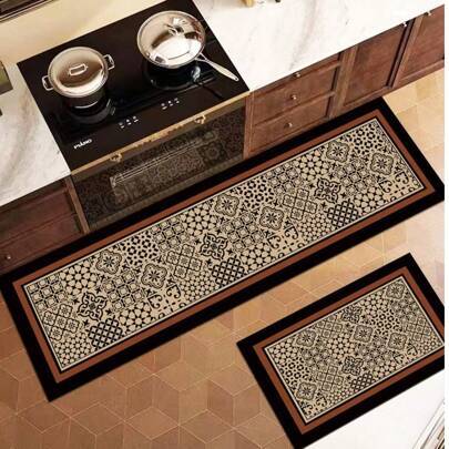 Shein Frame Plaid Pattern Kitchen Mat Gel Cushion Multicolour