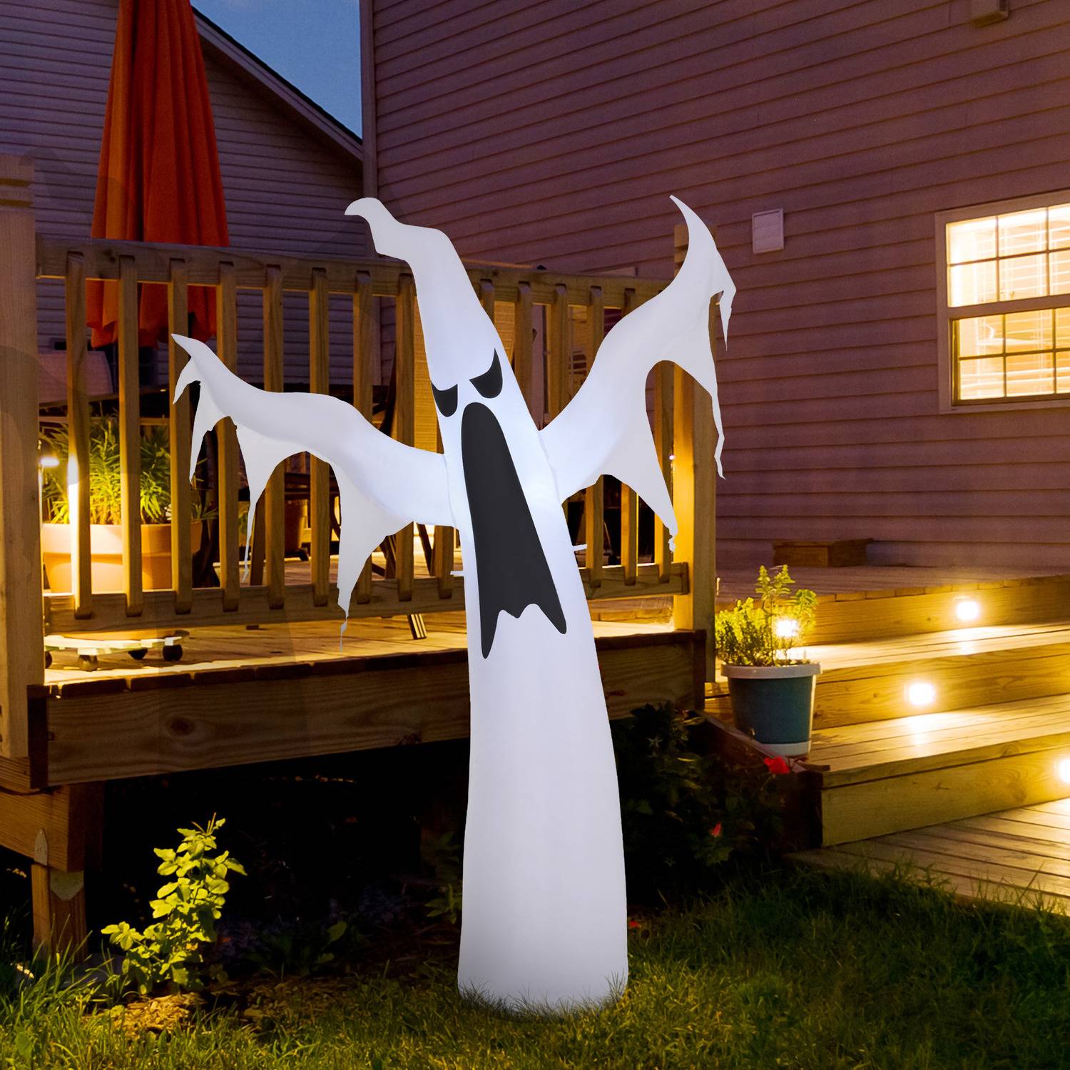 Inflatable ghost Homcom 1.8M Inflatable Halloween Decoration Ghost LED Fan White