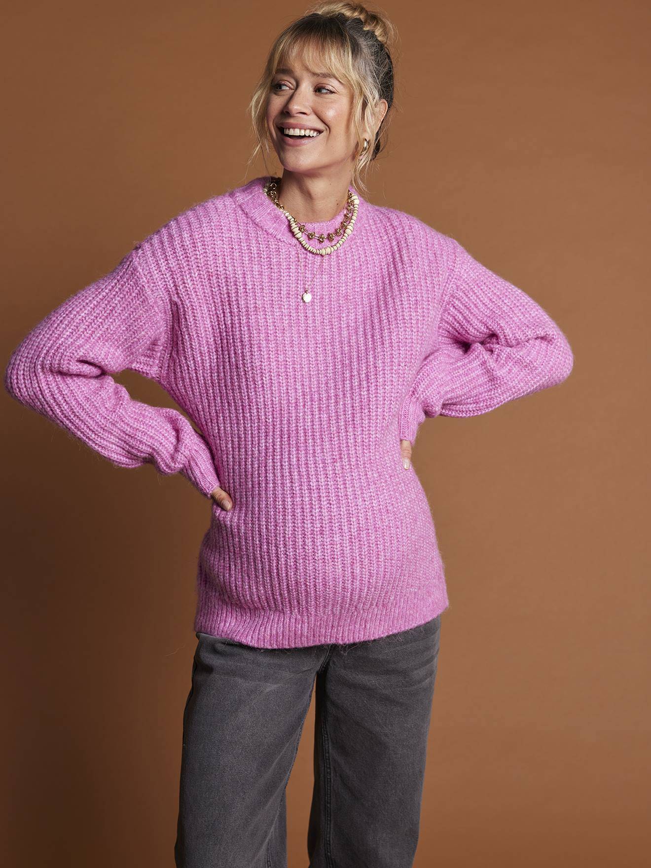 Nursing Jumper Pearl Knit Raspberry Pink