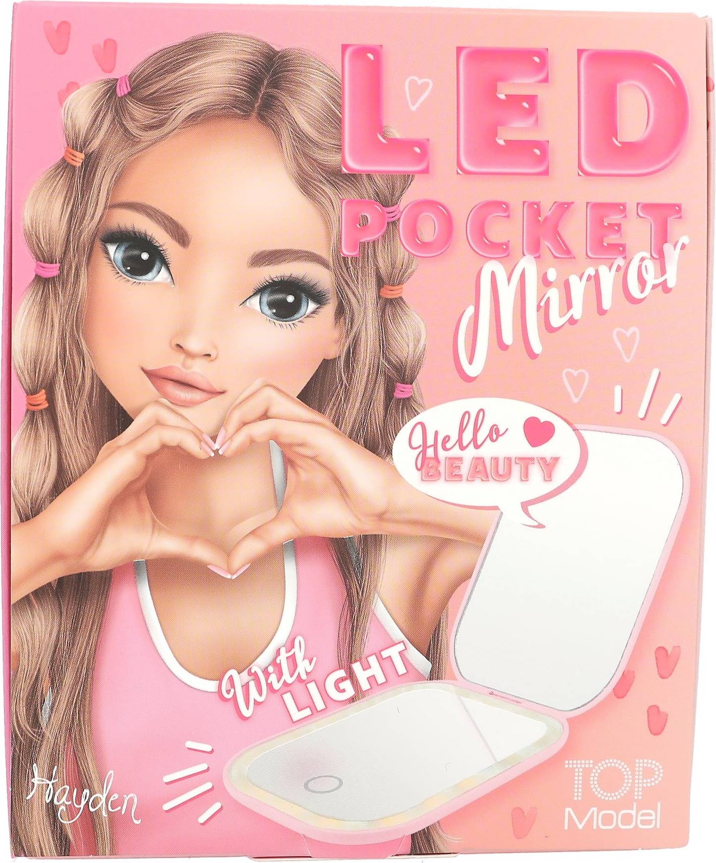 Foldable Pocket Mirror With LED Pink