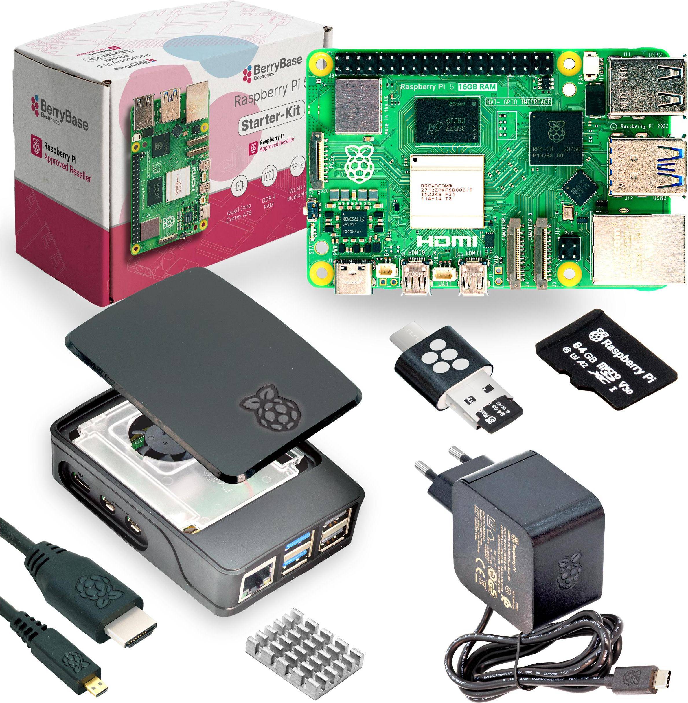 Raspberry pi 5 16gb BerryBase Raspberry Pi 5 Starterkit 64GB microSDHC