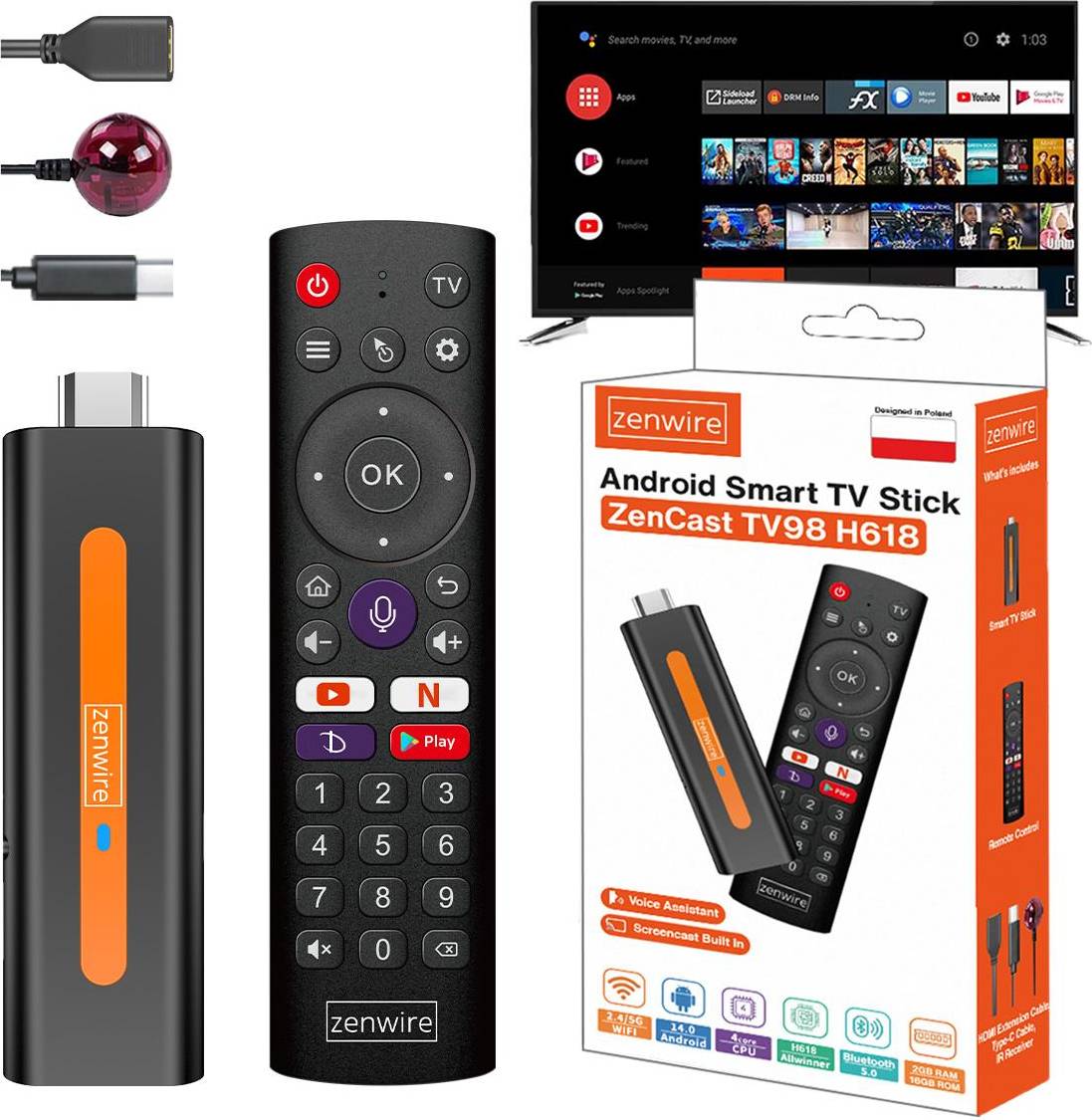 Tv stick Zenwire Android 14 Smart TV Stick Box 2 Go