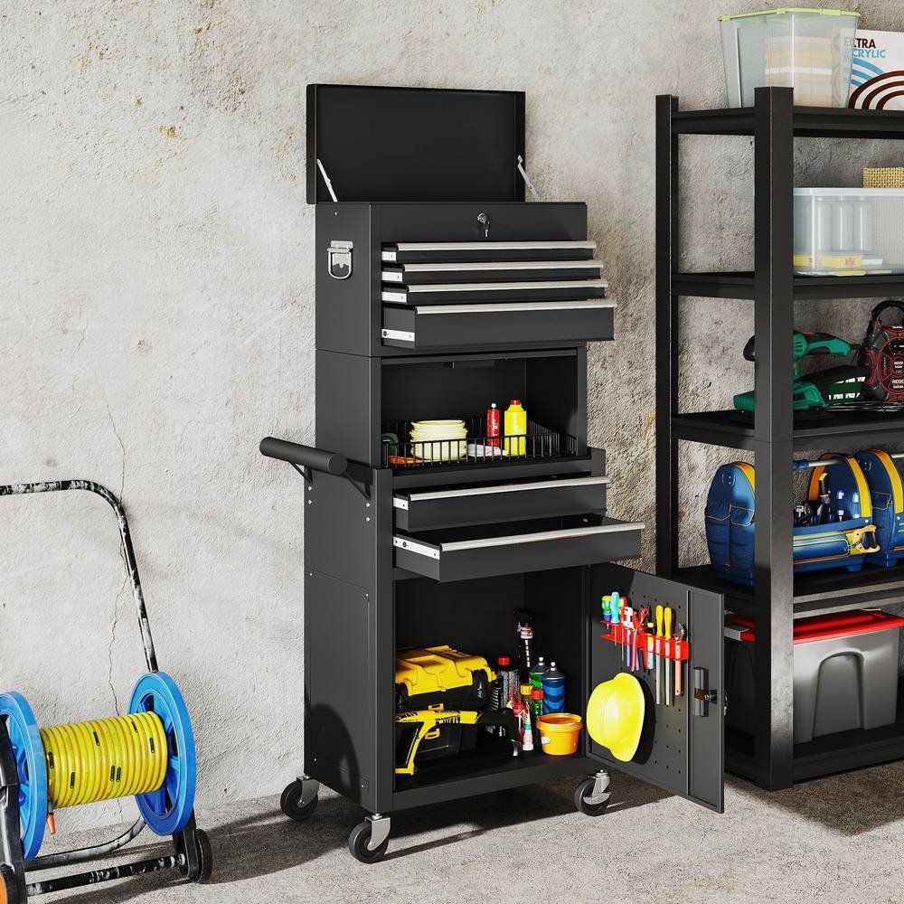 Homcom 3-In-1 Black Rolling Tool Chest With 6 Drawers