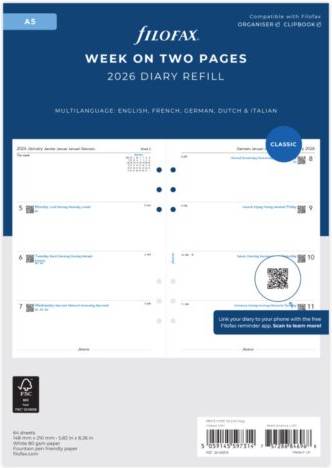 Filofax refill Filofax Calendar Refill Week On Two Pages A5 Multilanguage