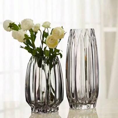 Shein Modern Ribbed Glass With Short Grey Vase