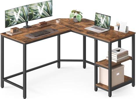 Vasagle L-Shaped Computer Rustic Brown Ink Black Writing Desk