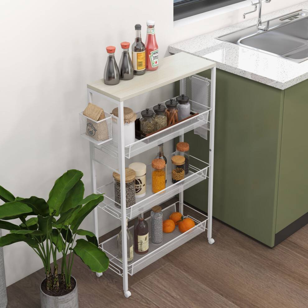 Homcom 3-Tier Multifunction Kitchen Cart White Trolley Table