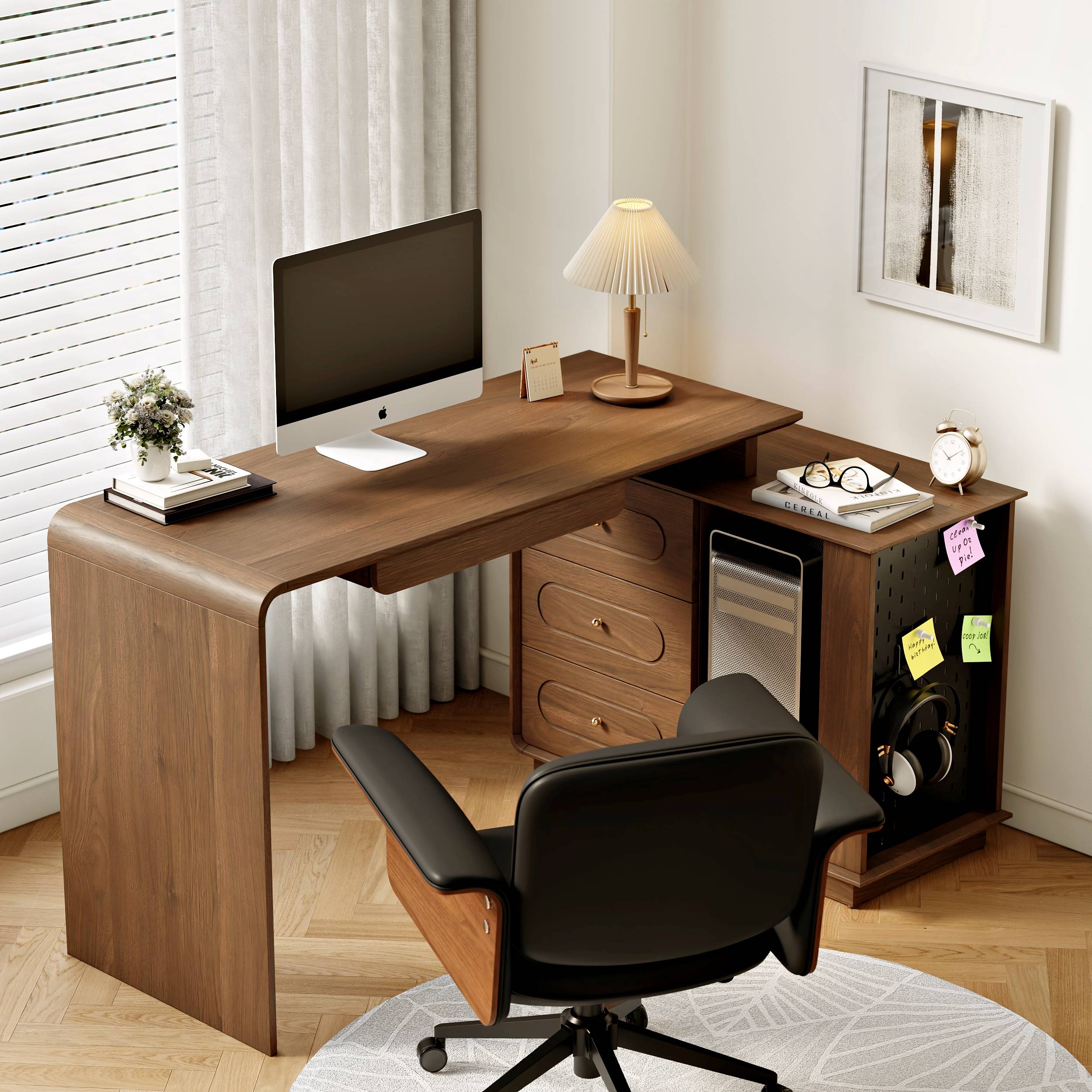 L shaped corner desk Homary Walnut L-Shaped Corner Computer Writing Desk