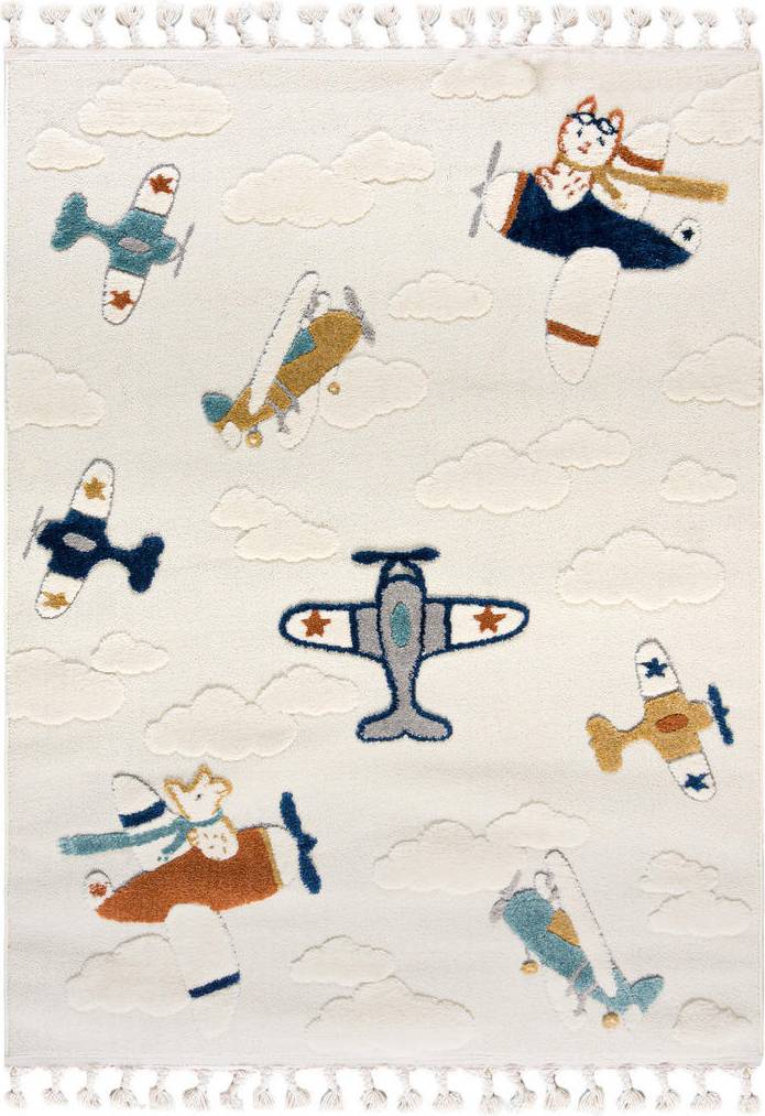 Barnmatta Beige Flygplan Multicolor