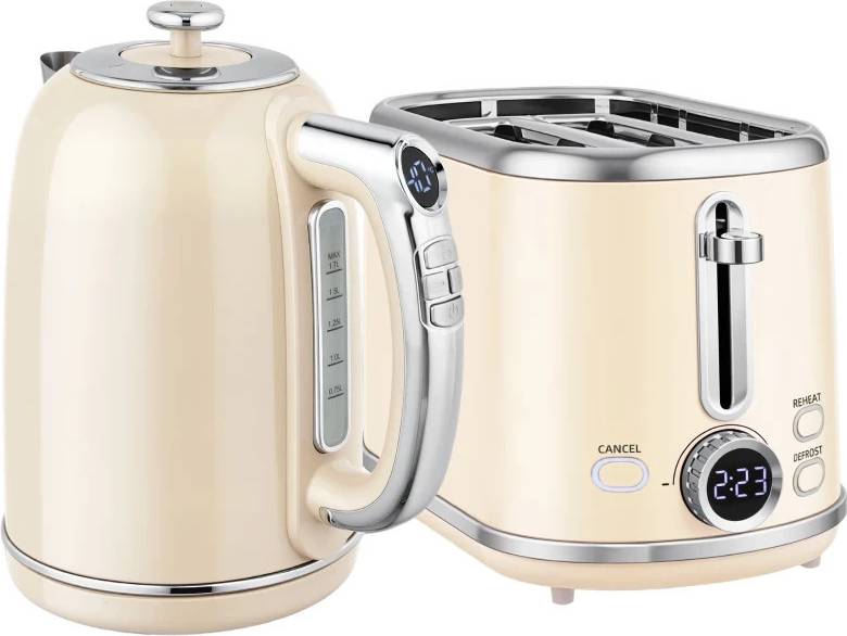 Homcom Kettle & Toaster Set - 1.7L Kettle, 3000W Toaster, Beige