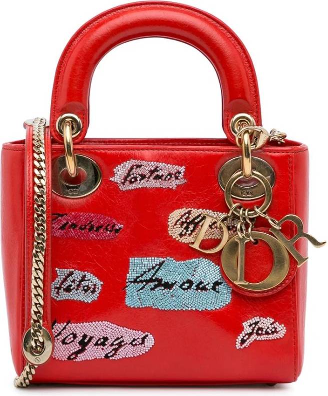 Dior Lady Mini Bag Embroidered - Red