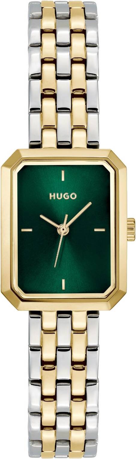 HUGO Rectangular Two-Tone Watch Green Dial