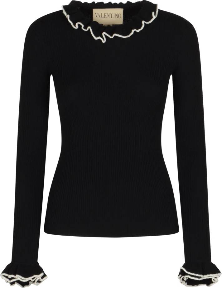 Valentino Ruffled Virgin Wool Sweater - Black