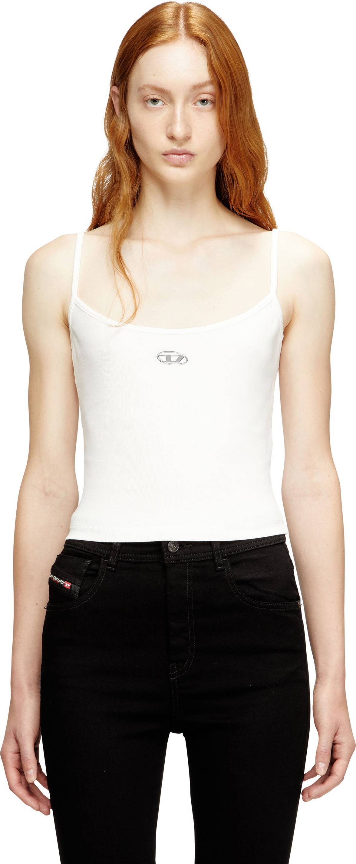 Diesel Ribbed Oval D Metallic Top - White