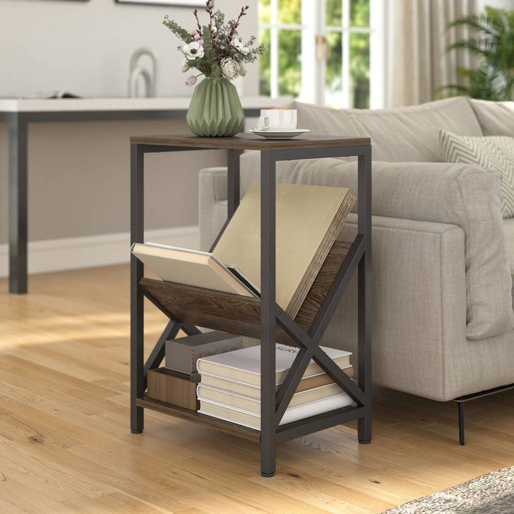 Homcom Narrow Side Table with 3-Tier Storage Small Table