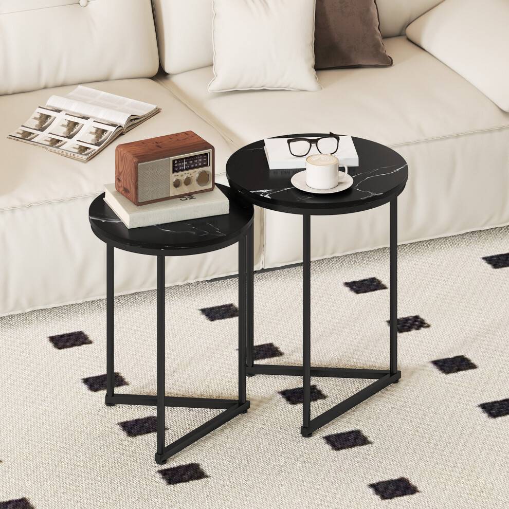 Homcom 2 Black Marble Coffee Tables Nesting Table