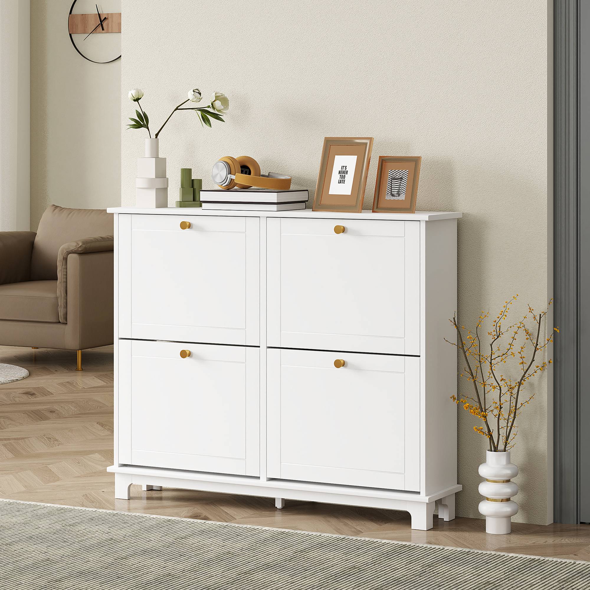 Homcom Narrow Storage Cabinet With 4 Flip Drawers Shoe Rack