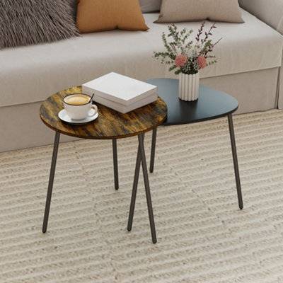Homcom Set Of 2 Rustic Brown Side Tables Nesting Table 2pcs