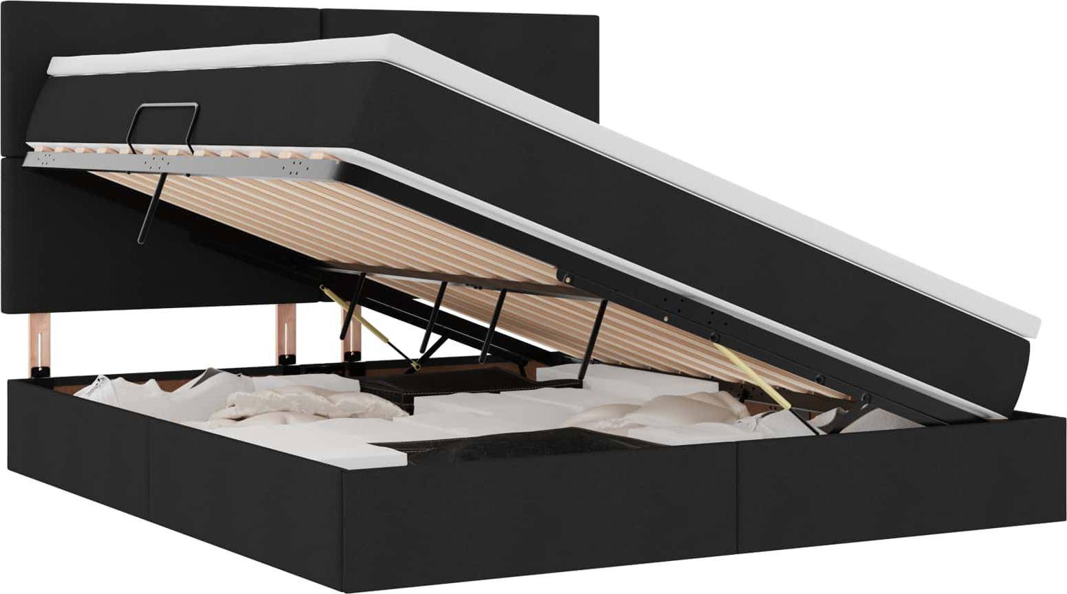 Seng med opbevaring 160 vidaXL Seng med Opbevaring og LED Sort Polyester Rammeseng