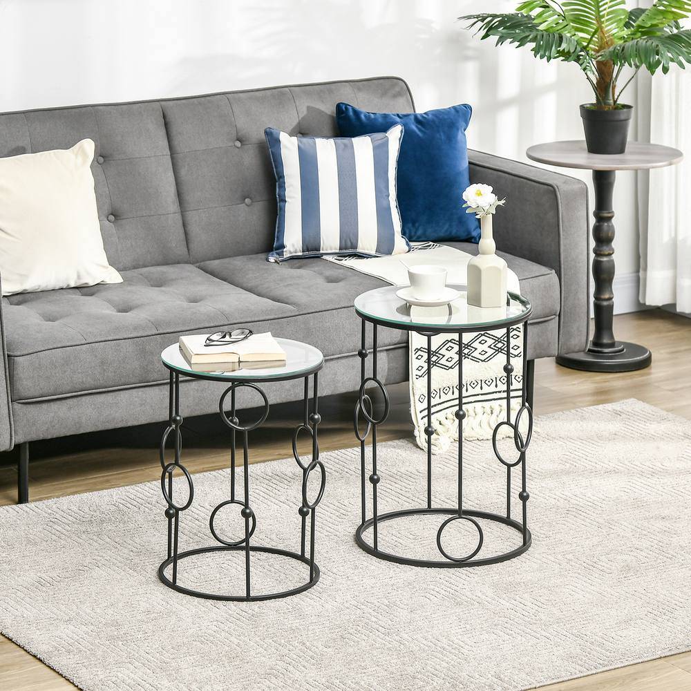 Nest of tables Homcom Set Of 2 Black Coffee Tables Nesting Table